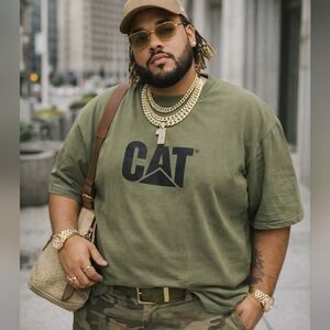 Caterpillar CAT Green Graphic Logo T-Shirt Plus Size 100% Cotton Workwear Street